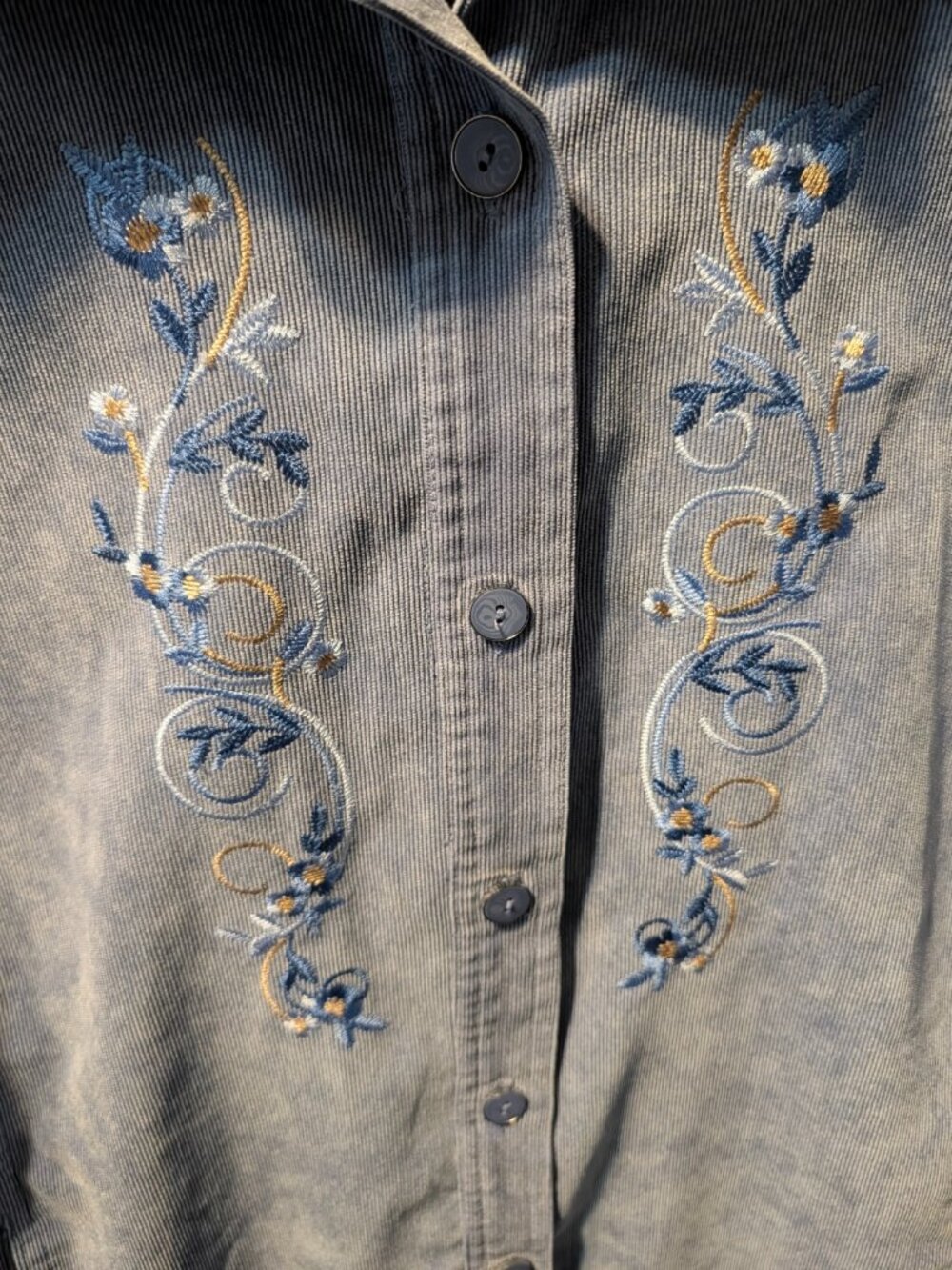 Allison DaIley Sz 14 Light Blue Embroidered Corduroy Jacket Coat Unlined
